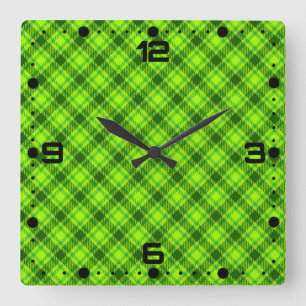 Green Tartan Checkered Kariert Pattern-57578 Quadratische Wanduhr