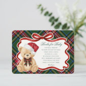 Green Tartan Christmas Bear Books for Baby Card Begleitkarte (Stehend Vorderseite)