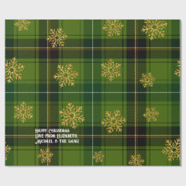 Green Tartan Gold Snowflake Personalisierte Weihna Geschenkpapier