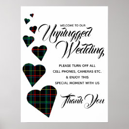 Green Tartan Heart Unplugged Wedding Sign Poster