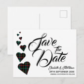 Green Tartan Herz Save the Date Postkarte (Vorne/Hinten)