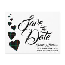 Green Tartan Herz Save the Date Postkarte