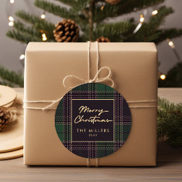 Green Tartan Kariert Buffalo Kariert Modern Elegan Runder Aufkleber