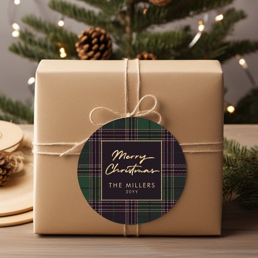 Green Tartan Kariert Buffalo Kariert Modern Elegan Runder Aufkleber