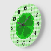 Green Tartan Muster und Kleber Lucky Große Wanduhr (Winkel)