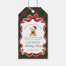 Green Tartan Plaid Christmas Bear Birthday Favors Geschenkanhänger