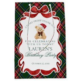 Green Tartan Plaid Christmas Bear Birthday Favors Mittlere Geschenktüte