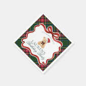 Green Tartan Plaid Christmas Bear Birthday Party Serviette (Ecke)