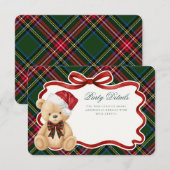 Green Tartan Plaid Christmas Bear Details Begleitkarte (Vorne/Hinten)