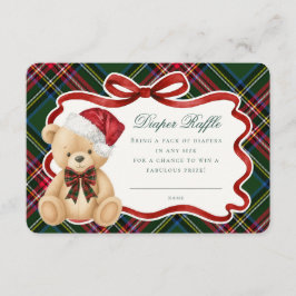 Green Tartan Plaid Christmas Bear Diaper Raffle Begleitkarte