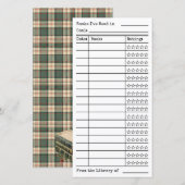 Green Tartan-Plaid Reading List Tracker Flat Card (Vorne/Hinten)