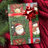 Green Tartan Santa Snowman Rentier Weihnachten Geschenkpapier