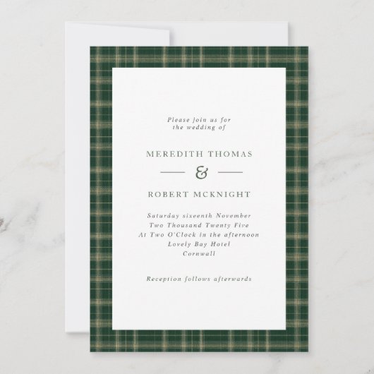 Green Tartan Scottish Winter Wedding Einladung (Vorderseite)