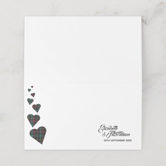 Green Tartan Table Platzkarte oder Escortkarte (Außenseite Aufgefaltet)