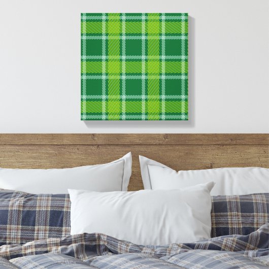 Green Tartan Wrapped Canvas Leinwanddruck (Insitu (Schlafzimmer))