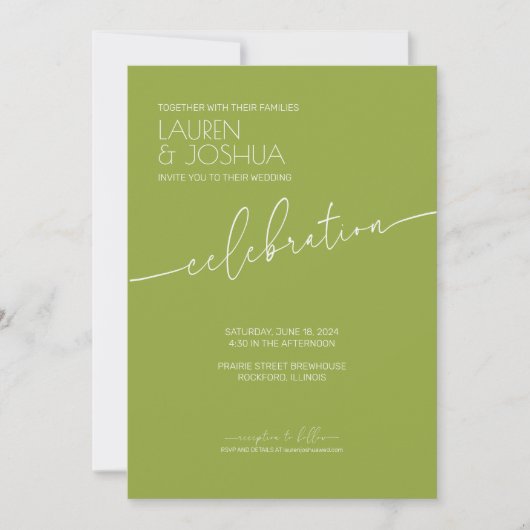 Green Tea ・ Moderne Minimalistische Script Wedding Einladung (Vorderseite)