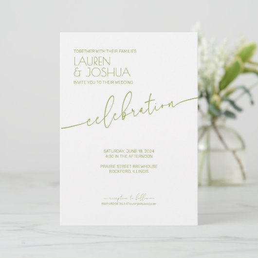 Green Tea ・ Moderne Minimalistische Script Wedding Einladung (Stehend Vorderseite)