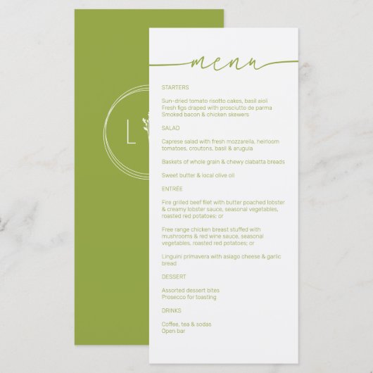 Green Tea ・ Moderne Minimalistische Script Wedding Menükarte (Vorne/Hinten)