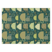 Green Teacup Muster Mitte des Jahrhunderts Tischdecke (Vorderseite (Horizontal))