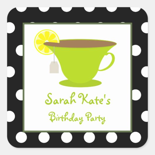Green Teacup Polka Dot Geburtstagsparty Stickers (Vorderseite)