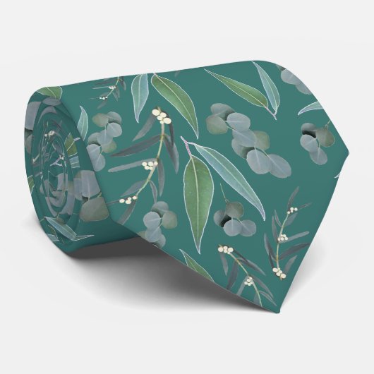 Green Teal Eucalyptus Greenery Pattern Krawatte (Gerollt)