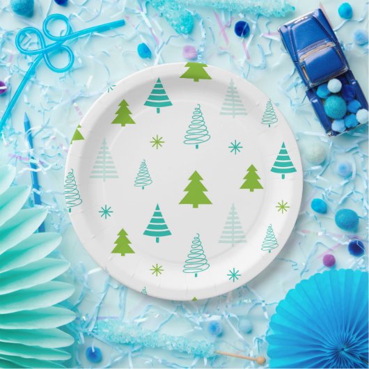 Green Teal Trees Simple Modern Christmas Pappteller (Party)