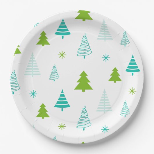 Green Teal Trees Simple Modern Christmas  Pappteller (Vorderseite)