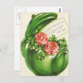 Green Teapot Rose Kleeblatt St Patrick's Day Postkarte (Vorne/Hinten)