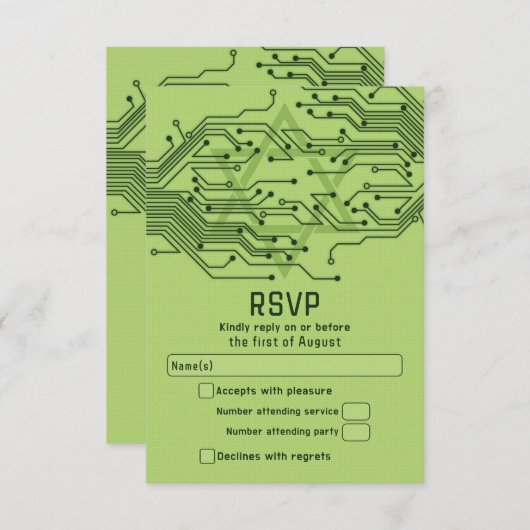 Green Tech Computer Circuit Board Bar Mitzvah RSVP Karte (Vorne/Hinten)