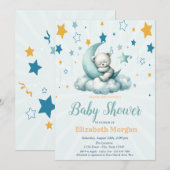 Green Teddy Bear, Stars Cloud Moon Babydusche Einladung (Vorne/Hinten)