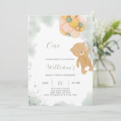 Green Teddy Birthday Einladung (Stehend Vorderseite)