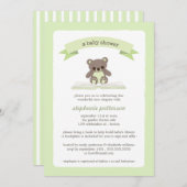 Green Teddy bringen eine Buchen Baby Dusche Einlad Einladung (Vorne/Hinten)