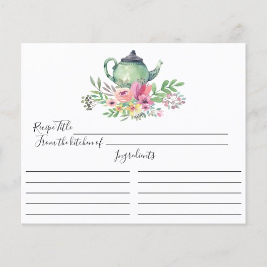 Green Tee Pot Floral Rezept Card (Vorderseite)