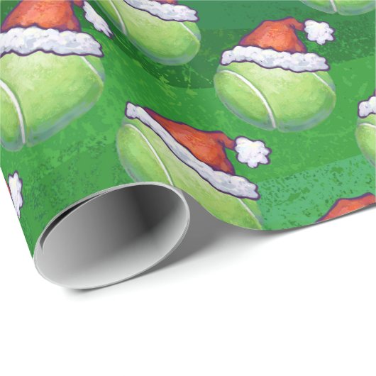 Green Tennis Ball in Weihnachtsmannmütze Muster Geschenkpapier (Rolleneckpunkt)
