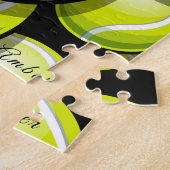 Green Tennis Balls & Players Pattern Kids Name hin Puzzle (Seite)