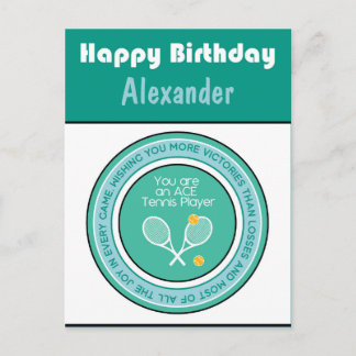 Green Tennis 🎾 Happy Birthday Postcard Postkarte