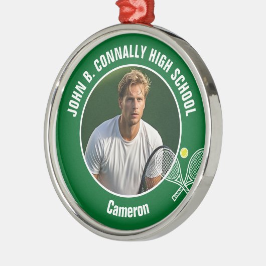 Green Tennis Player Photo High School Christmas Ornament Aus Metall (Links)