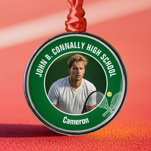 Green Tennis Player Photo High School Christmas Ornament Aus Metall
