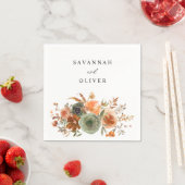 Green & Terra Cotta Floral Name Napkins Serviette (Beispiel)