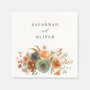 Green & Terra Cotta Floral Name Napkins Serviette
