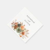 Green & Terra Cotta Floral Name Napkins Serviette (Ecke)