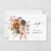 Green & Terra Cotta Floral w Meal UAWG RSVP Karte (Vorderseite)