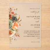 Green & Terra Cotta Floral Wedding Acryleinladungen (Vorderseite)