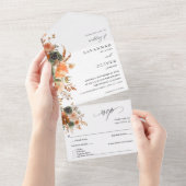 Green & Terra Cotta Floral Wedding All In One Einladung (Abreißen)