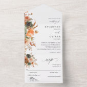 Green & Terra Cotta Floral Wedding All In One Einladung (Innen Boden)