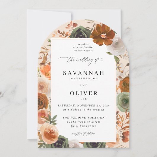 Green & Terra Cotta Floral Wedding S2 VLN- Arch Be Einladung (Vorderseite)