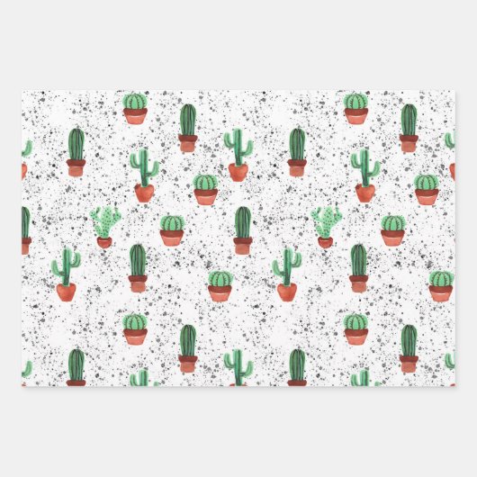 Green Terracotta Cactus Pots Spritzer Pattern Geschenkpapier Set (Vorderseite 2)