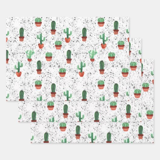 Green Terracotta Cactus Pots Spritzer Pattern Geschenkpapier Set (Set)