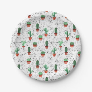 Green Terracotta Cactus Pots Spritzer Pattern Pappteller