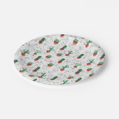 Green Terracotta Cactus Pots Spritzer Pattern Pappteller (Schrägansicht)